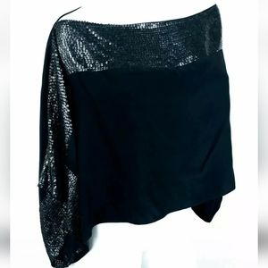 Emerson Thorpe Sz S 100% Silk Blouse 3/4 Dolman Flare Sleeves Sequin Embellished